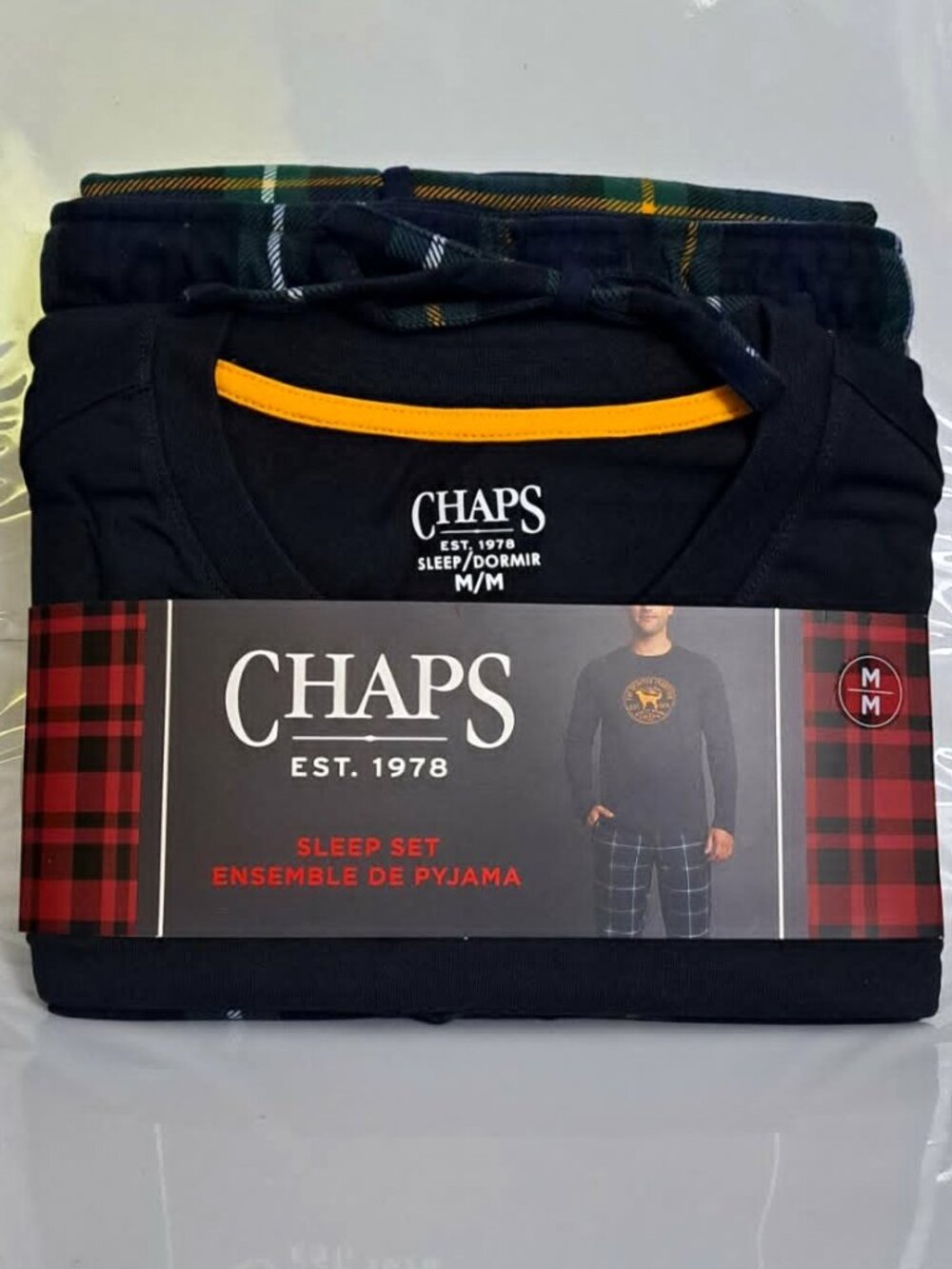 NWT Men’s Chaps 2-Piece Sleep Set – Long Sleeve Jersey Top & Plaid Fleece Pants